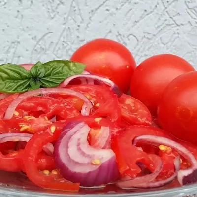 Salata od paradajza i crvenog luka | Serviranje | Postupak 3 | Slika 1/3